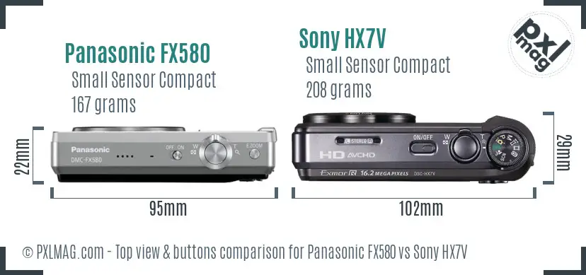 Panasonic FX580 vs Sony HX7V top view buttons comparison