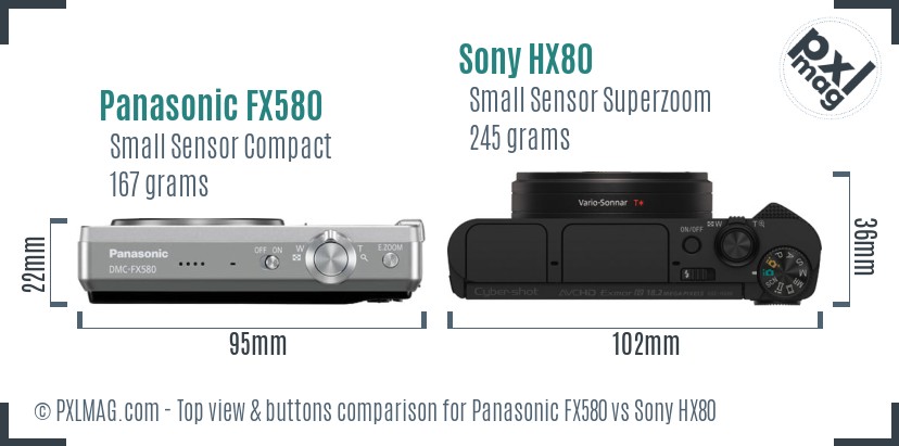 Panasonic FX580 vs Sony HX80 top view buttons comparison