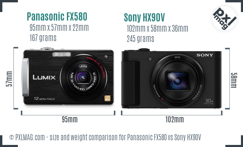 Panasonic FX580 vs Sony HX90V size comparison