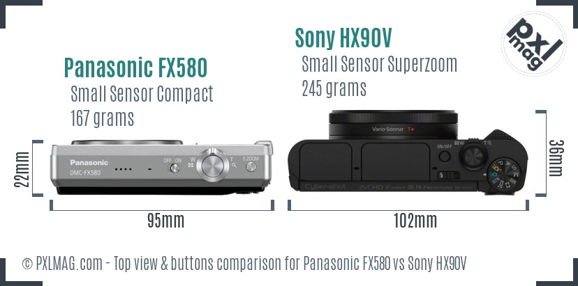 Panasonic FX580 vs Sony HX90V top view buttons comparison