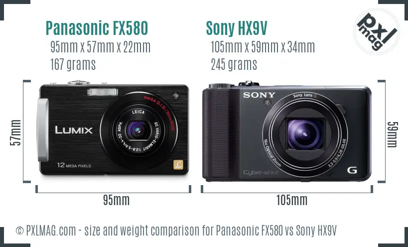 Panasonic FX580 vs Sony HX9V size comparison