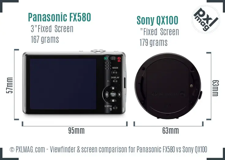 Panasonic FX580 vs Sony QX100 Screen and Viewfinder comparison