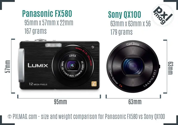 Panasonic FX580 vs Sony QX100 size comparison