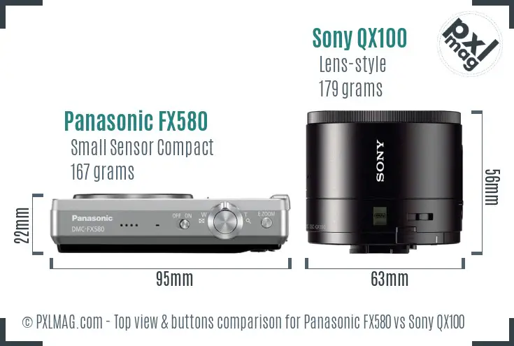 Panasonic FX580 vs Sony QX100 top view buttons comparison