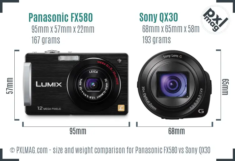 Panasonic FX580 vs Sony QX30 size comparison Panasonic FX580 vs Sony QX30 size comparison
