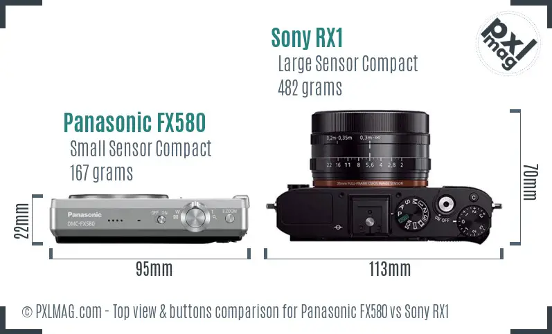 Panasonic FX580 vs Sony RX1 top view buttons comparison