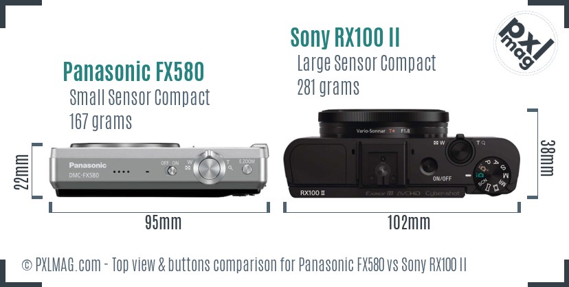 Panasonic FX580 vs Sony RX100 II top view buttons comparison