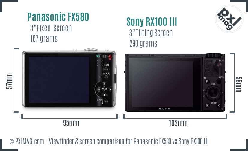 Panasonic FX580 vs Sony RX100 III Screen and Viewfinder comparison