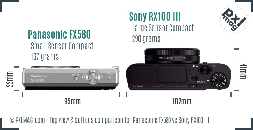 Panasonic FX580 vs Sony RX100 III top view buttons comparison