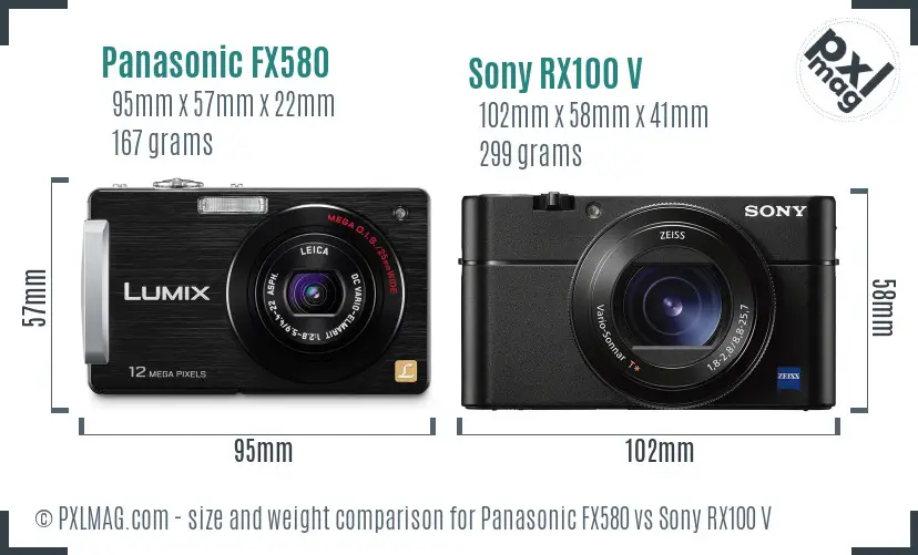 Panasonic FX580 vs Sony RX100 V size comparison