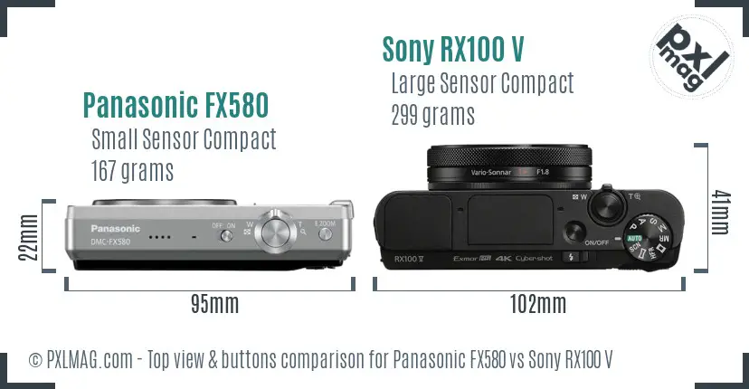 Panasonic FX580 vs Sony RX100 V top view buttons comparison