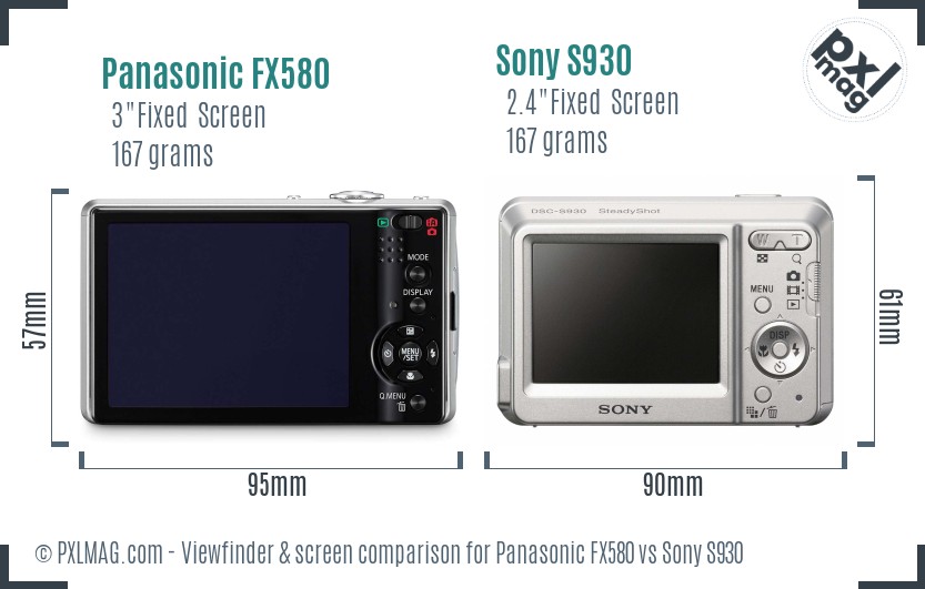 Panasonic FX580 vs Sony S930 Screen and Viewfinder comparison