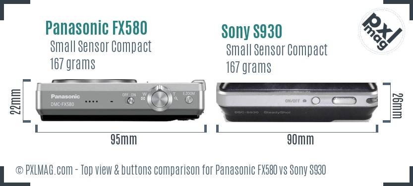 Panasonic FX580 vs Sony S930 top view buttons comparison