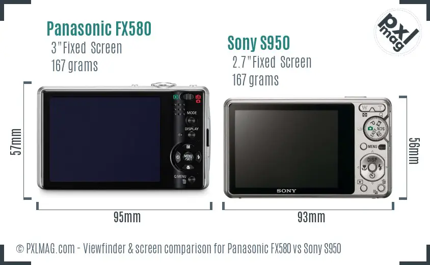 Panasonic FX580 vs Sony S950 Screen and Viewfinder comparison