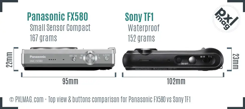 Panasonic FX580 vs Sony TF1 top view buttons comparison