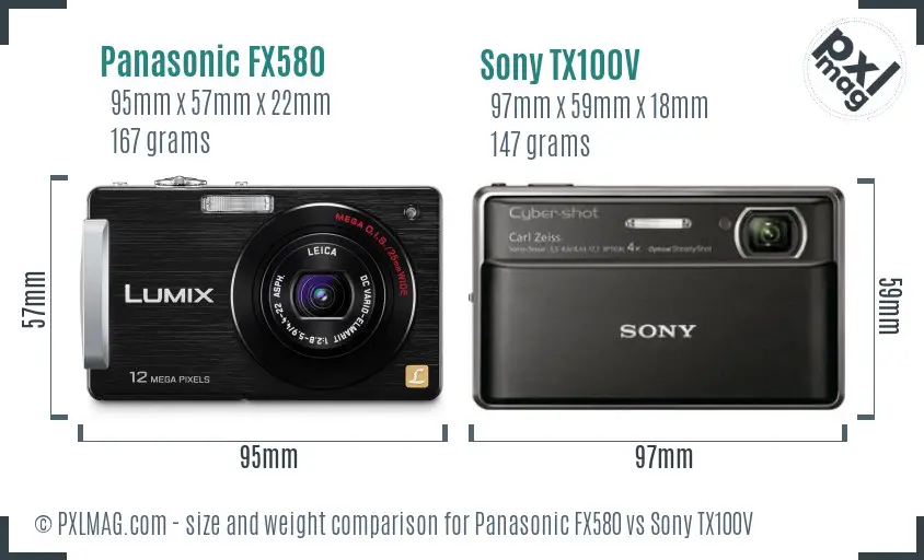 Panasonic FX580 vs Sony TX100V size comparison