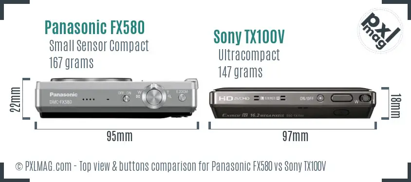 Panasonic FX580 vs Sony TX100V top view buttons comparison