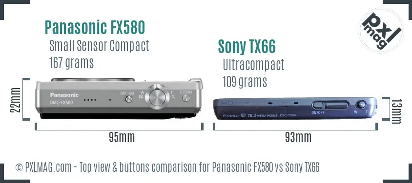 Panasonic FX580 vs Sony TX66 top view buttons comparison