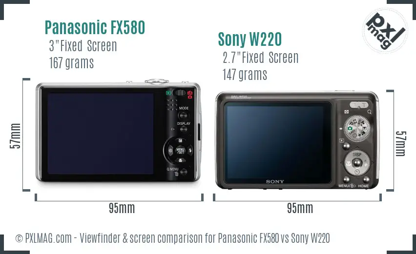 Panasonic FX580 vs Sony W220 Screen and Viewfinder comparison