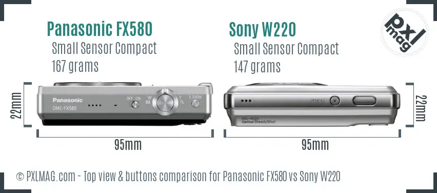 Panasonic FX580 vs Sony W220 top view buttons comparison