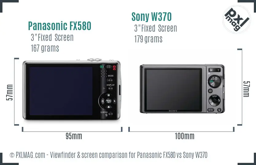 Panasonic FX580 vs Sony W370 Screen and Viewfinder comparison