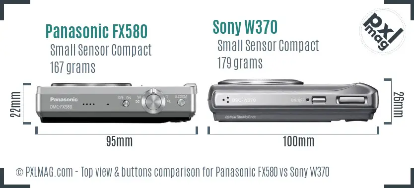 Panasonic FX580 vs Sony W370 top view buttons comparison