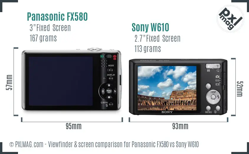 Panasonic FX580 vs Sony W610 Screen and Viewfinder comparison Panasonic FX580 vs Sony W610 Screen and Viewfinder comparison