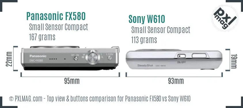 Panasonic FX580 vs Sony W610 top view buttons comparison Panasonic FX580 vs Sony W610 top view buttons comparison