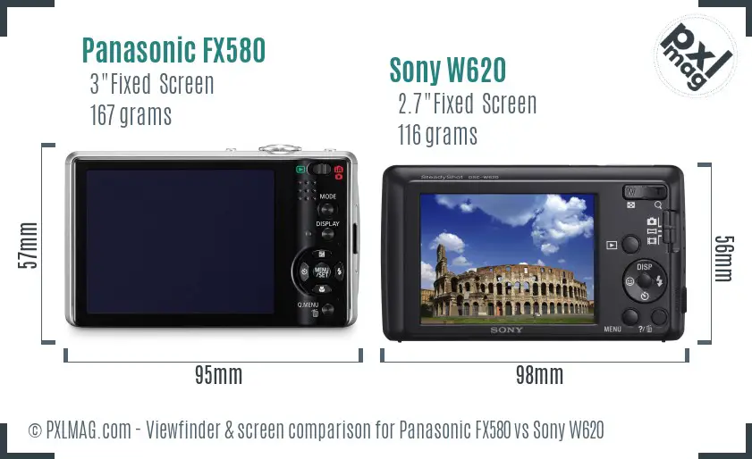 Panasonic FX580 vs Sony W620 Screen and Viewfinder comparison