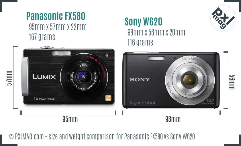 Panasonic FX580 vs Sony W620 size comparison