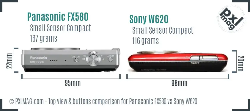 Panasonic FX580 vs Sony W620 top view buttons comparison