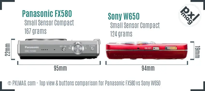 Panasonic FX580 vs Sony W650 top view buttons comparison Panasonic FX580 vs Sony W650 top view buttons comparison