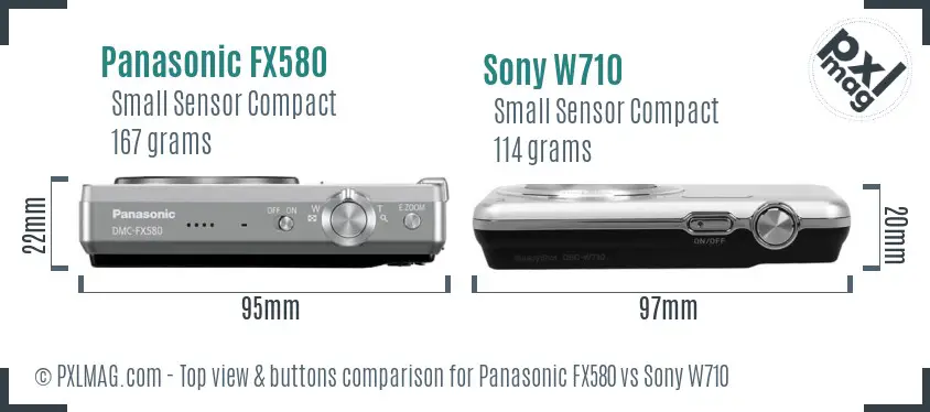 Panasonic FX580 vs Sony W710 top view buttons comparison