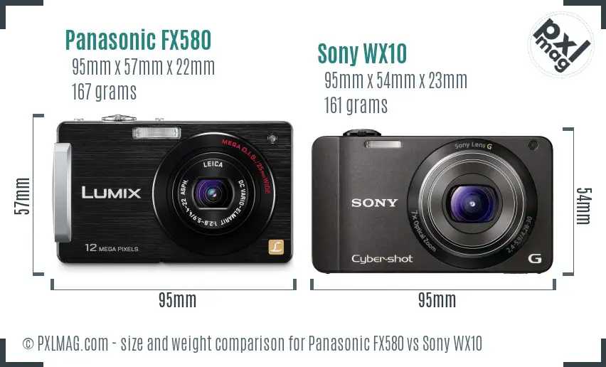 Panasonic FX580 vs Sony WX10 size comparison