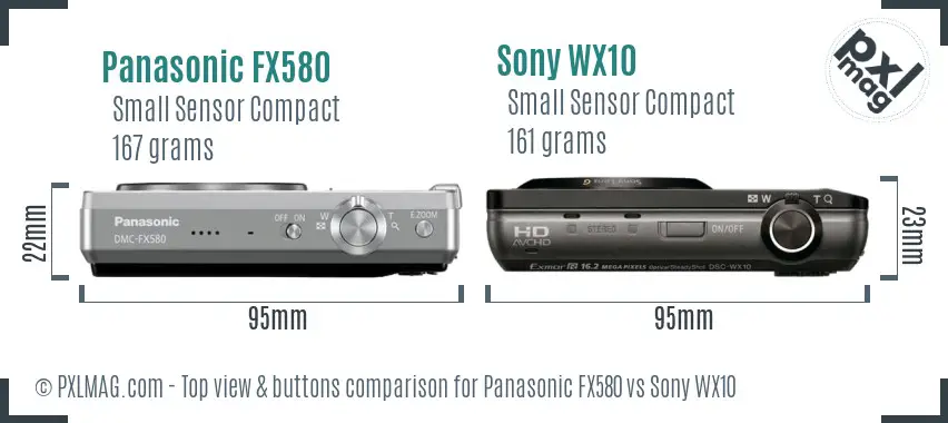 Panasonic FX580 vs Sony WX10 top view buttons comparison