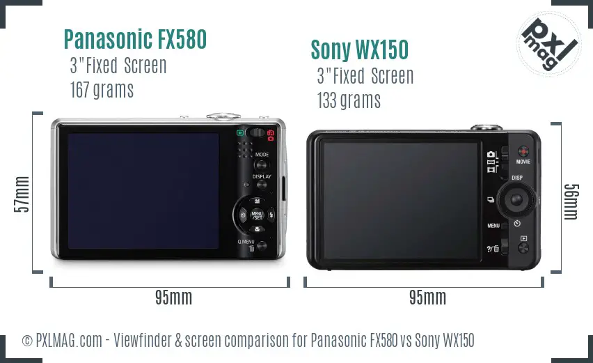 Panasonic FX580 vs Sony WX150 Screen and Viewfinder comparison