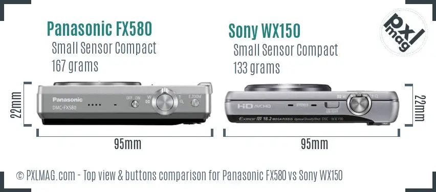 Panasonic FX580 vs Sony WX150 top view buttons comparison