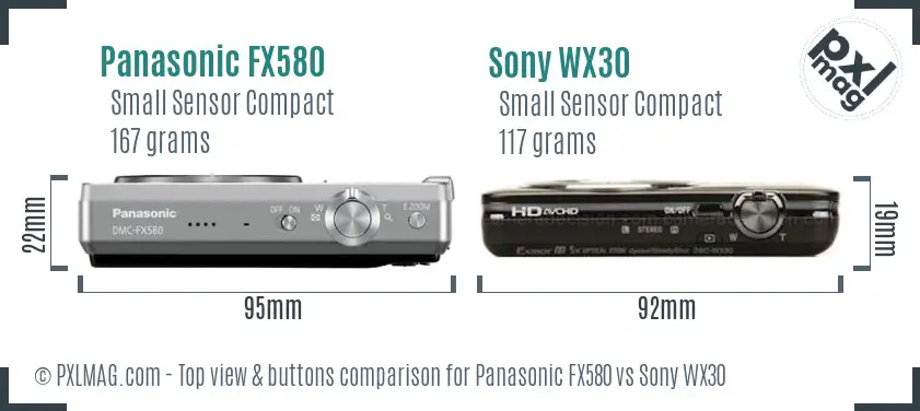 Panasonic FX580 vs Sony WX30 top view buttons comparison Panasonic FX580 vs Sony WX30 top view buttons comparison