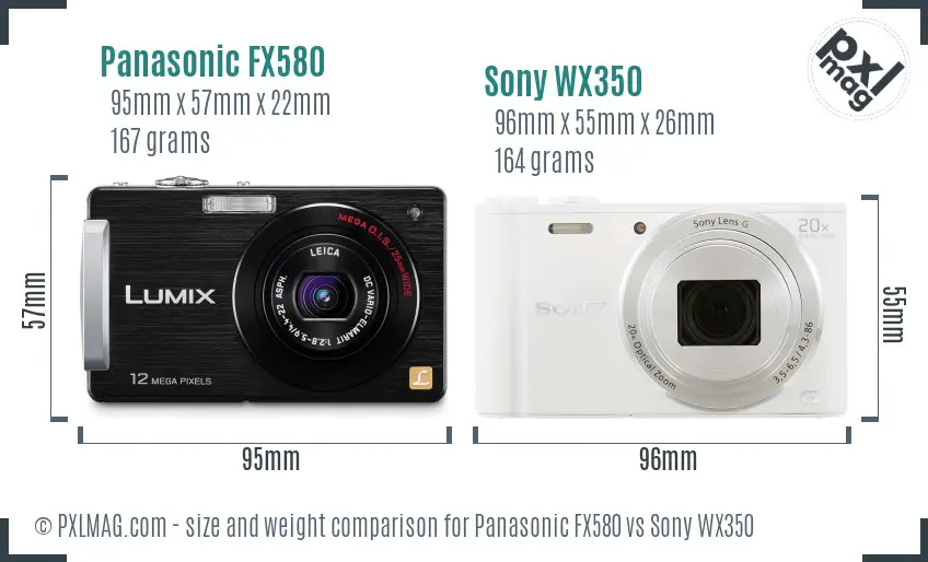Panasonic FX580 vs Sony WX350 size comparison