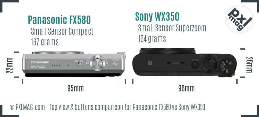 Panasonic FX580 vs Sony WX350 top view buttons comparison