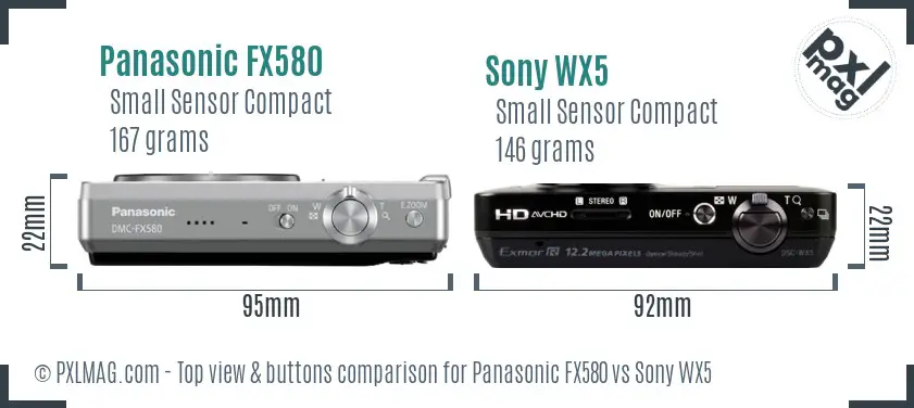 Panasonic FX580 vs Sony WX5 top view buttons comparison