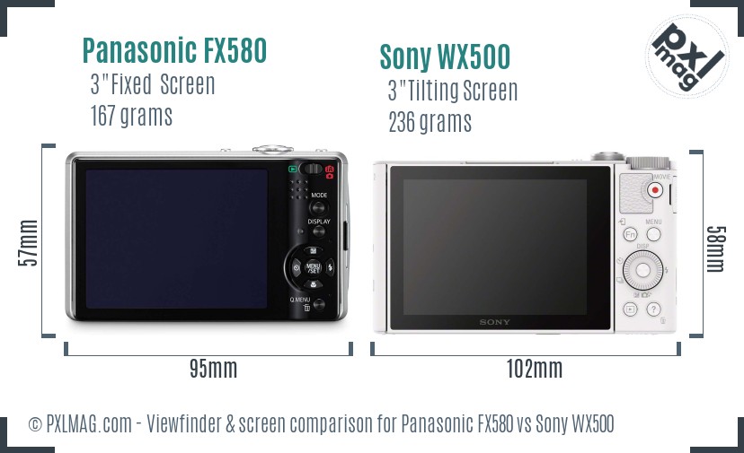 Panasonic FX580 vs Sony WX500 Screen and Viewfinder comparison
