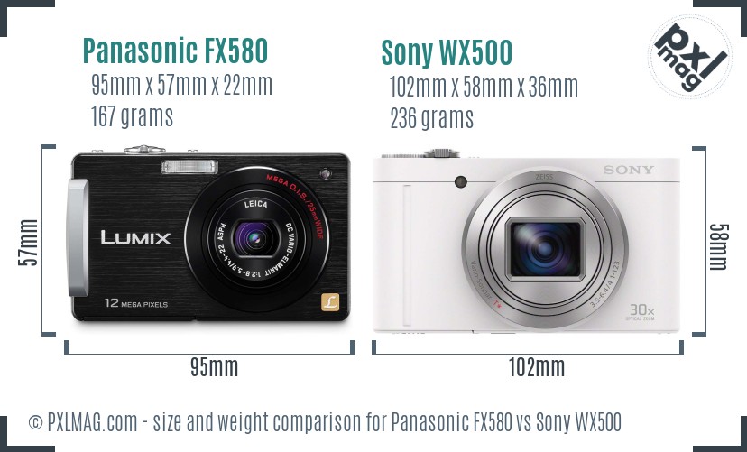 Panasonic FX580 vs Sony WX500 size comparison