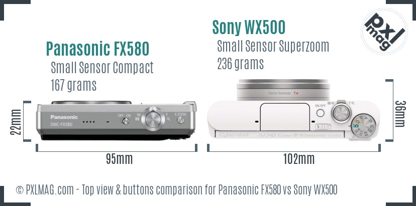 Panasonic FX580 vs Sony WX500 top view buttons comparison