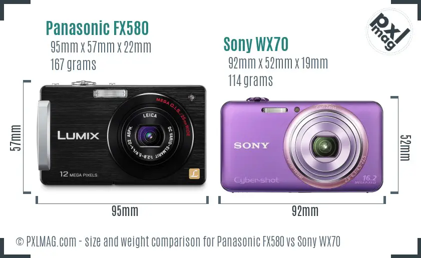 Panasonic FX580 vs Sony WX70 size comparison