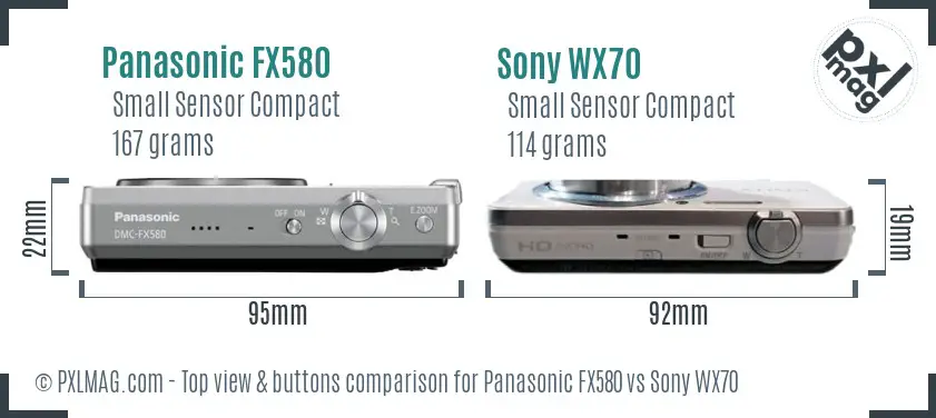 Panasonic FX580 vs Sony WX70 top view buttons comparison