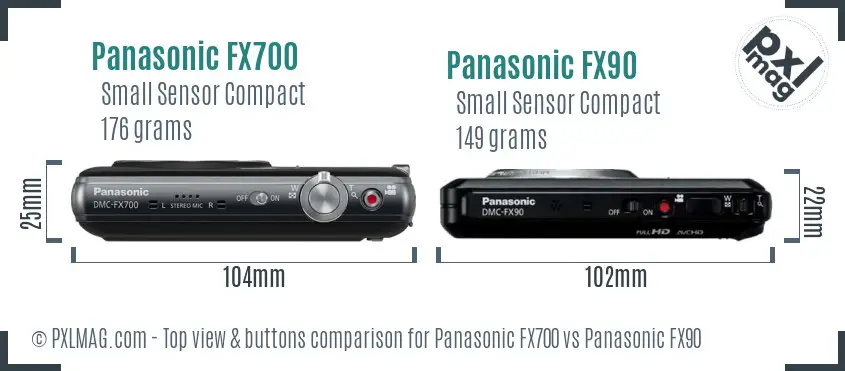 Panasonic FX700 vs Panasonic FX90 top view buttons comparison