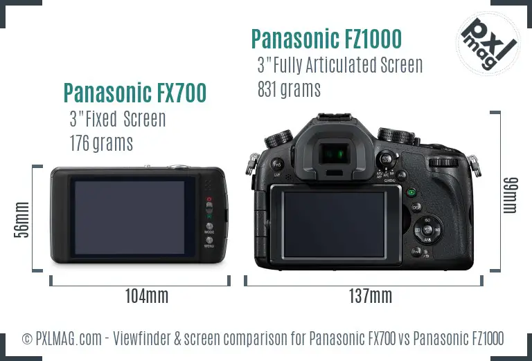 Panasonic FX700 vs Panasonic FZ1000 Screen and Viewfinder comparison