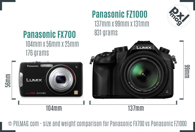 Panasonic FX700 vs Panasonic FZ1000 size comparison