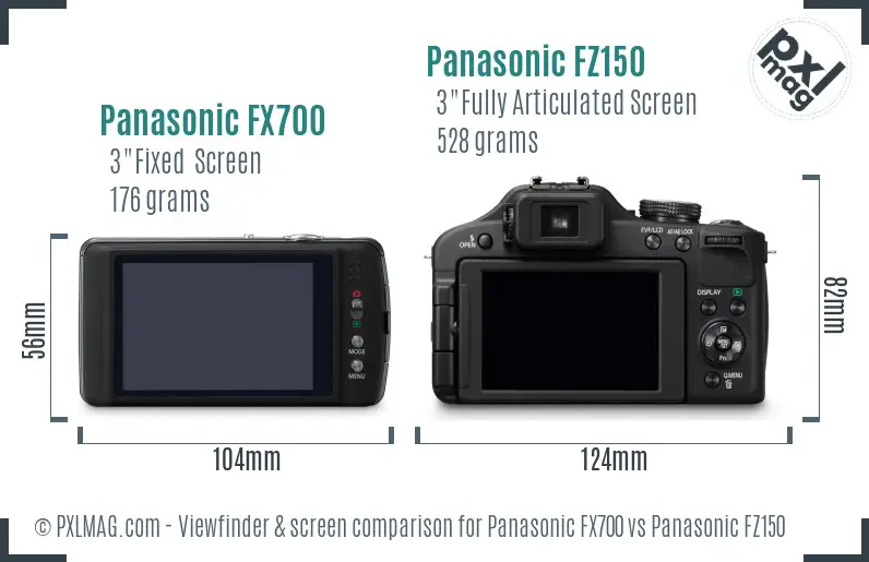 Panasonic FX700 vs Panasonic FZ150 Screen and Viewfinder comparison